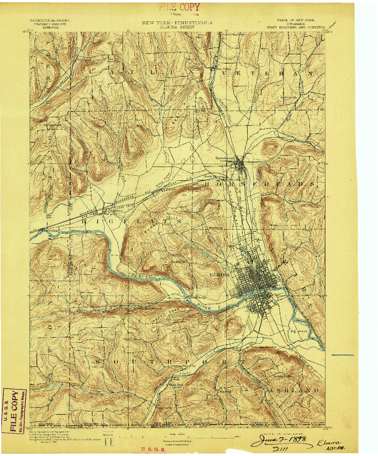 USGS 1:62500-SCALE QUADRANGLE FOR ELMIRA, NY 1895