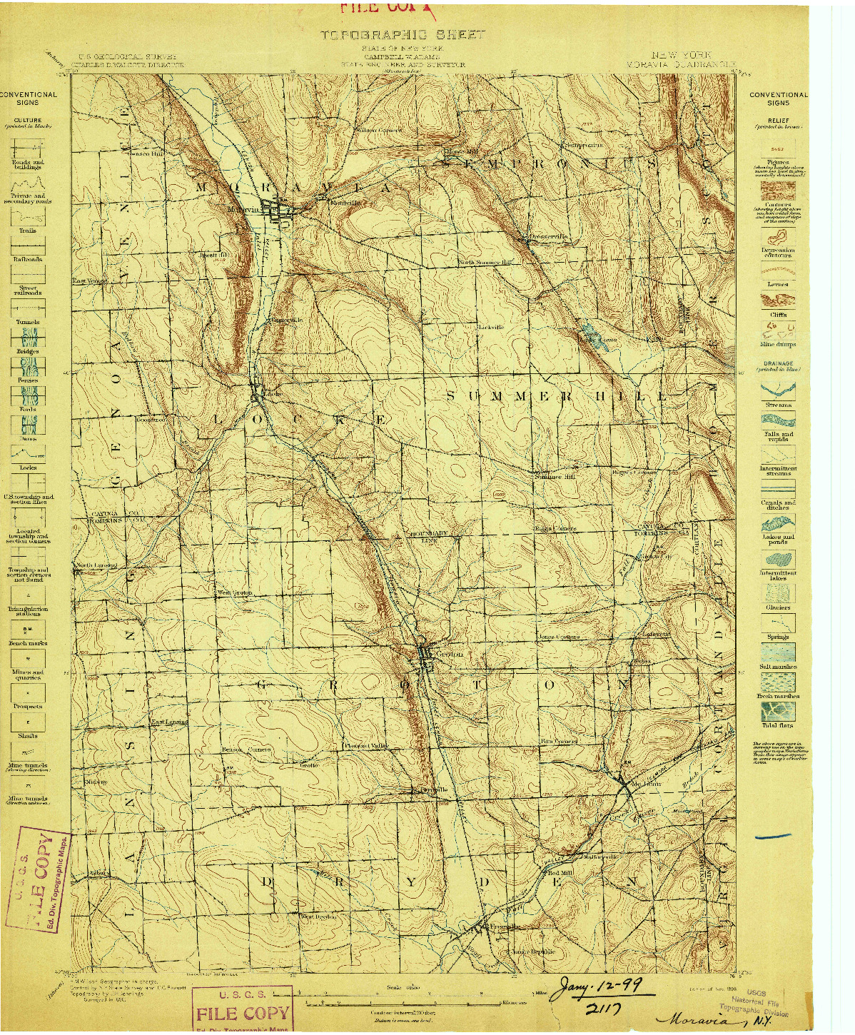 USGS 1:62500-SCALE QUADRANGLE FOR MORAVIA, NY 1898