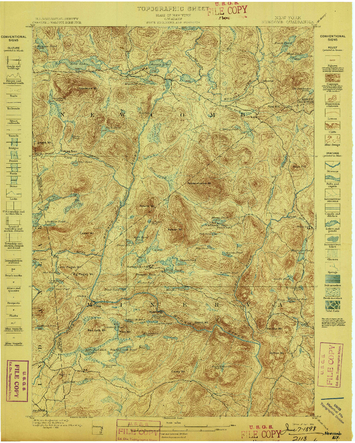USGS 1:62500-SCALE QUADRANGLE FOR NEWCOMB, NY 1898