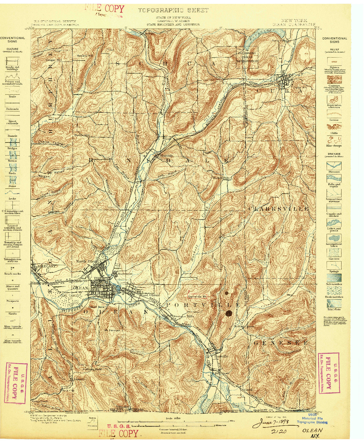 USGS 1:62500-SCALE QUADRANGLE FOR OLEAN, NY 1898
