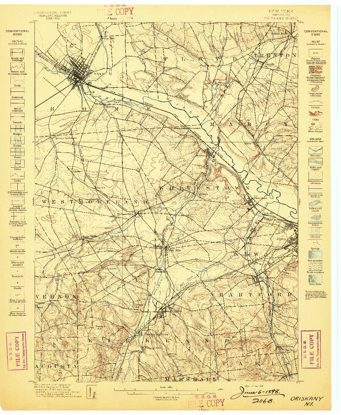 USGS 1:62500-SCALE QUADRANGLE FOR ORISKANY, NY 1898