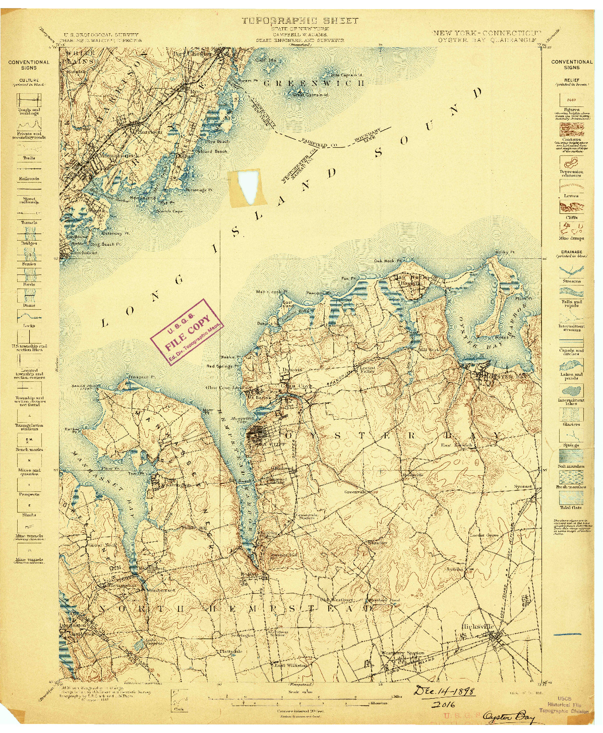 USGS 1:62500-SCALE QUADRANGLE FOR OYSTER BAY, NY 1898