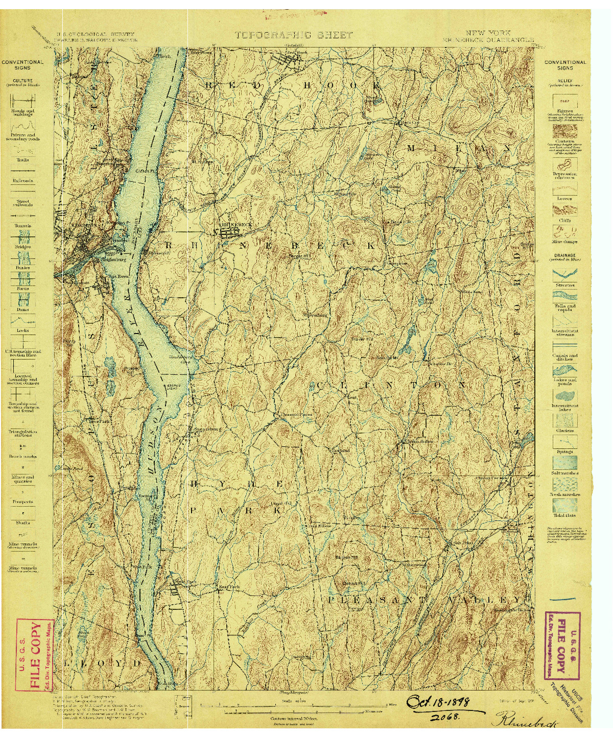 USGS 1:62500-SCALE QUADRANGLE FOR RHINEBECK, NY 1898