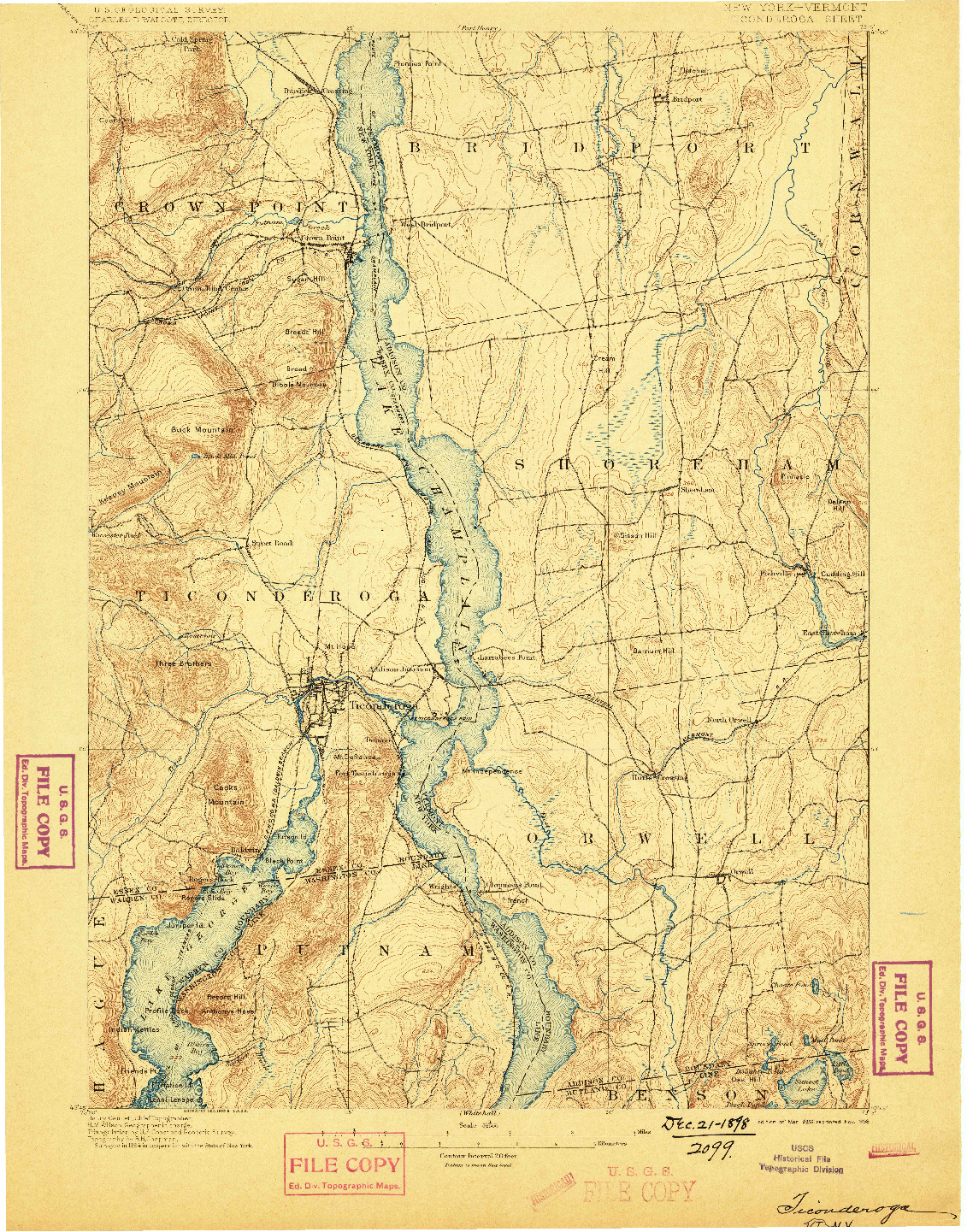 USGS 1:62500-SCALE QUADRANGLE FOR TICONDEROGA, NY 1896