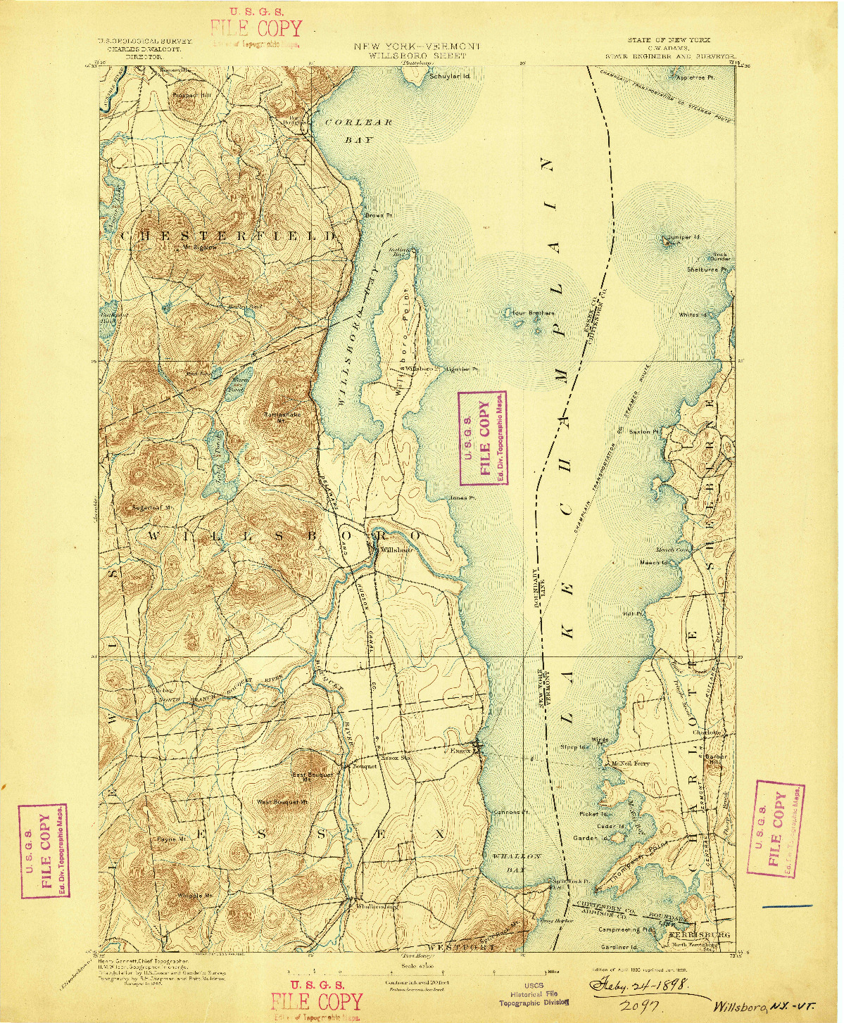 USGS 1:62500-SCALE QUADRANGLE FOR WILLSBORO, NY 1895