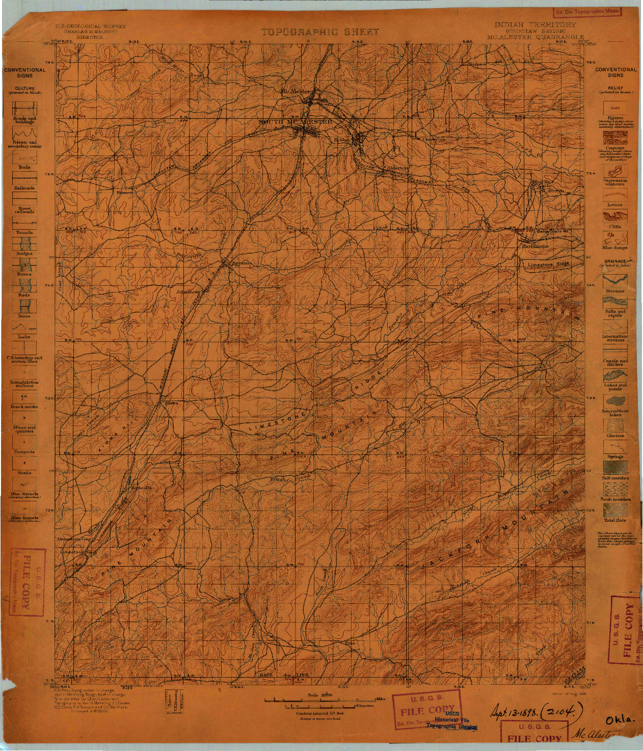 USGS 1:125000-SCALE QUADRANGLE FOR MCALESTER, OK 1898