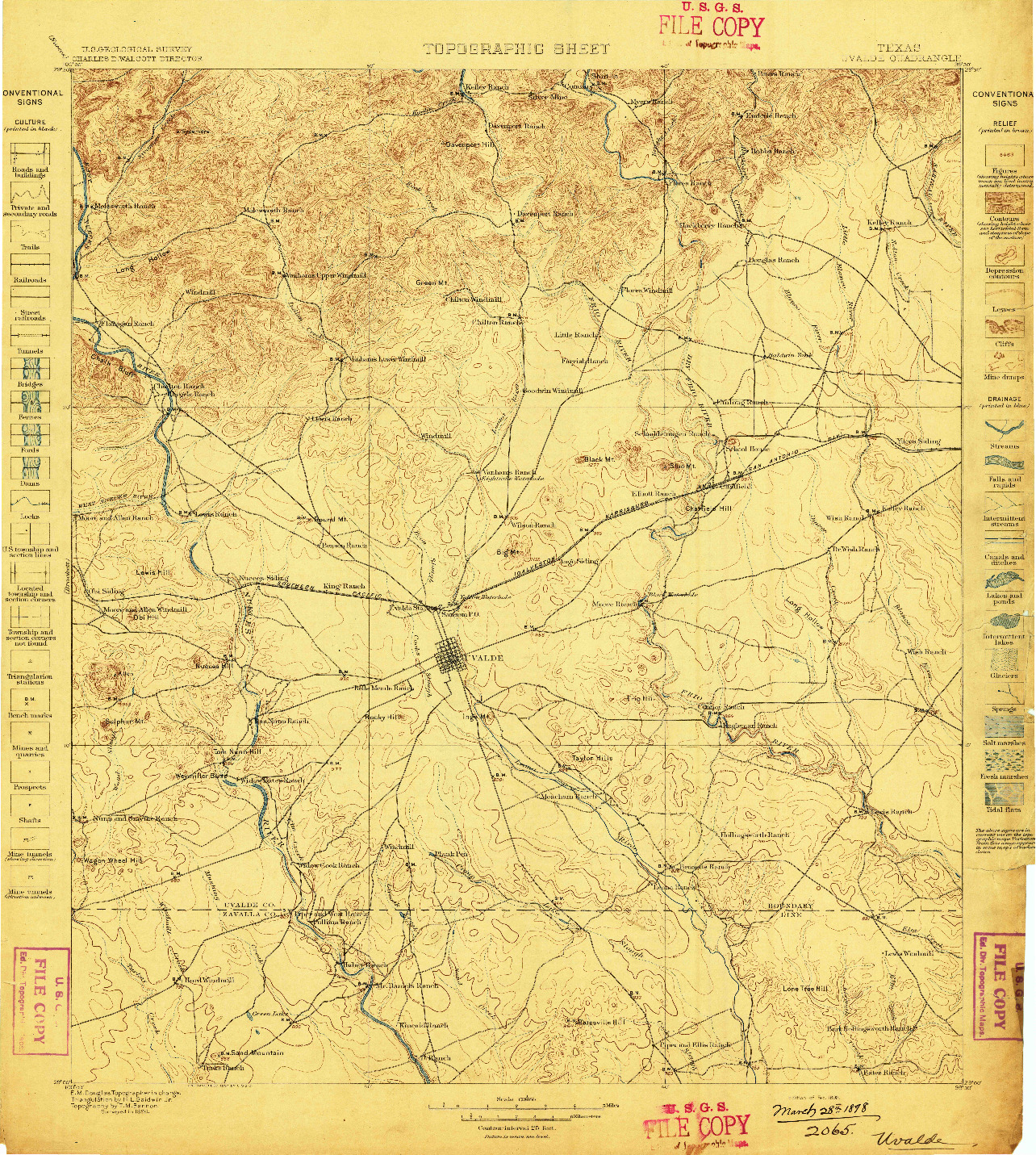 USGS 1:125000-SCALE QUADRANGLE FOR UVALDE, TX 1898