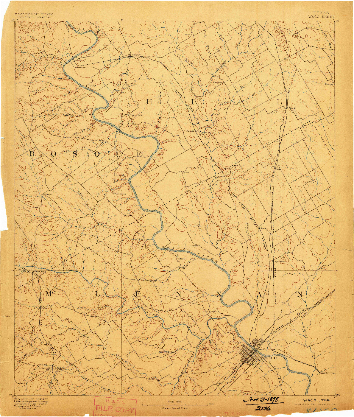 USGS 1:125000-SCALE QUADRANGLE FOR WACO, TX 1892