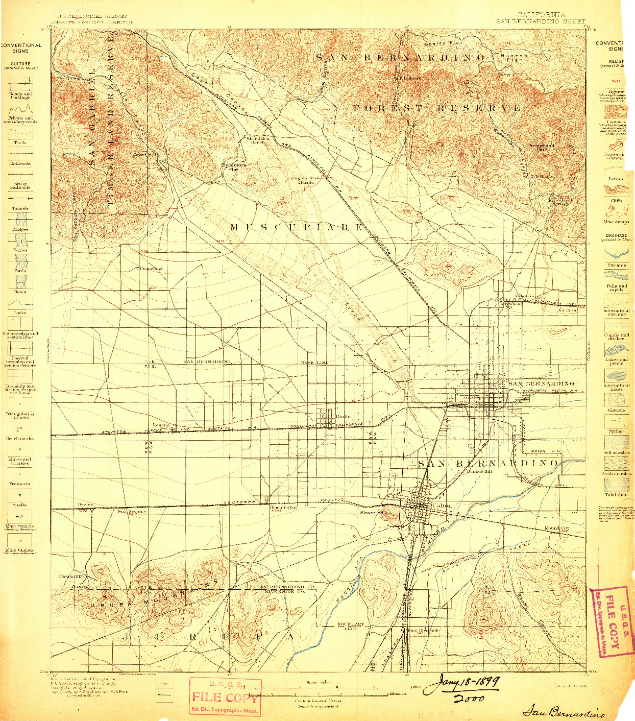 USGS 1:62500-SCALE QUADRANGLE FOR SAN BERNARDINO, CA 1898