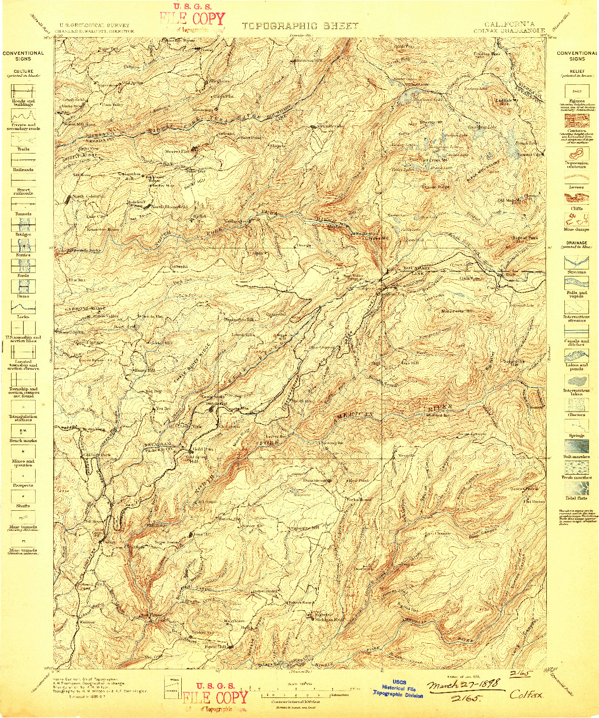 USGS 1:125000-SCALE QUADRANGLE FOR COLFAX, CA 1898