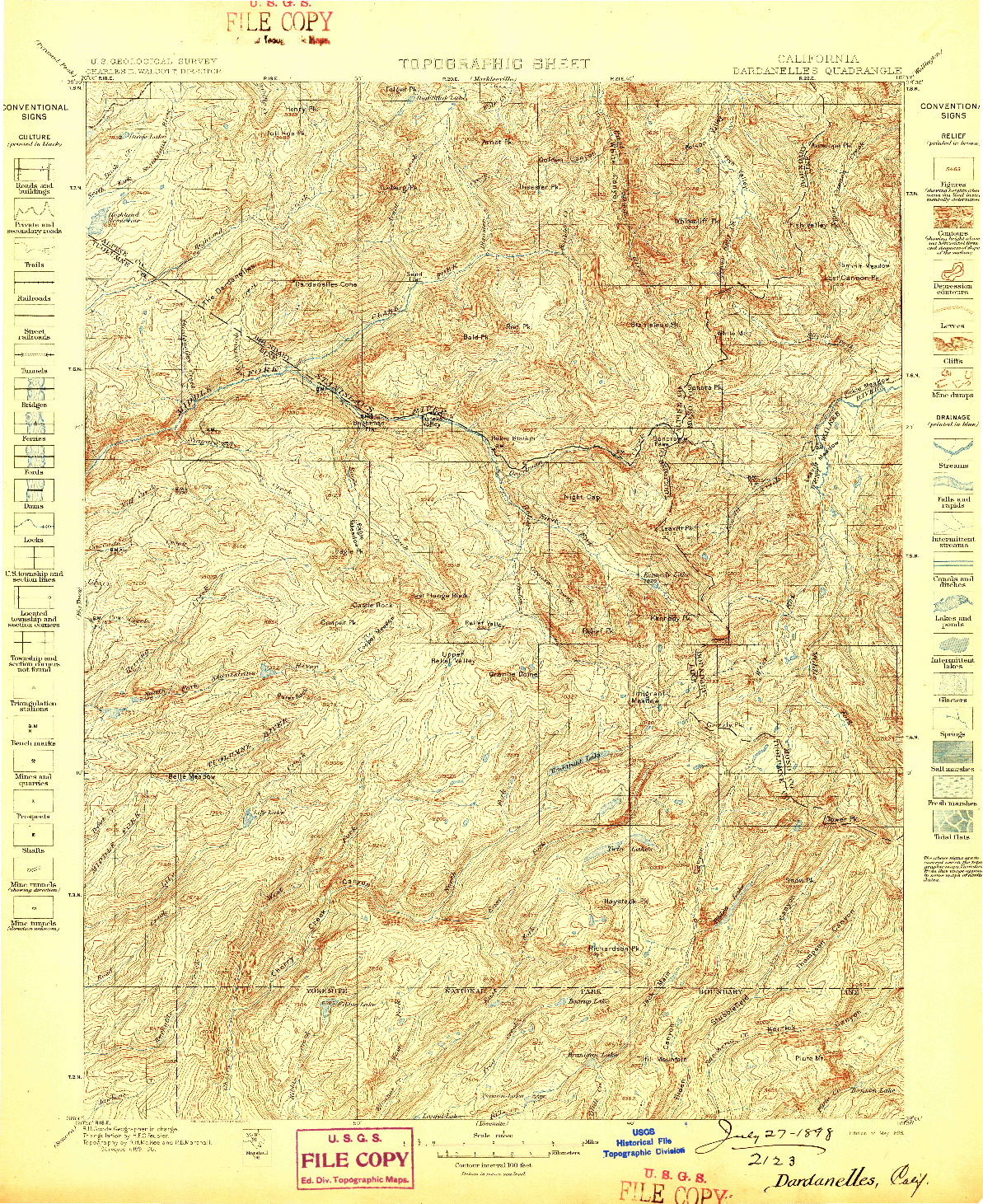 USGS 1:125000-SCALE QUADRANGLE FOR DARDANELLES, CA 1898