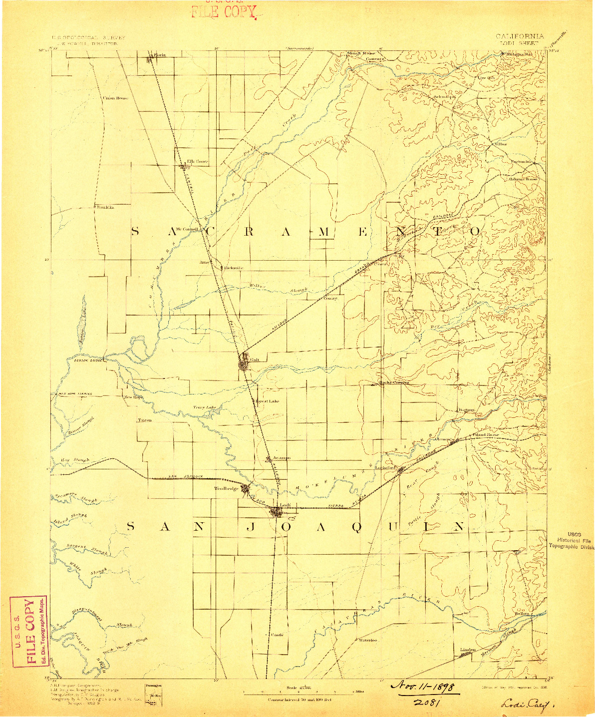 USGS 1:125000-SCALE QUADRANGLE FOR LODI, CA 1894