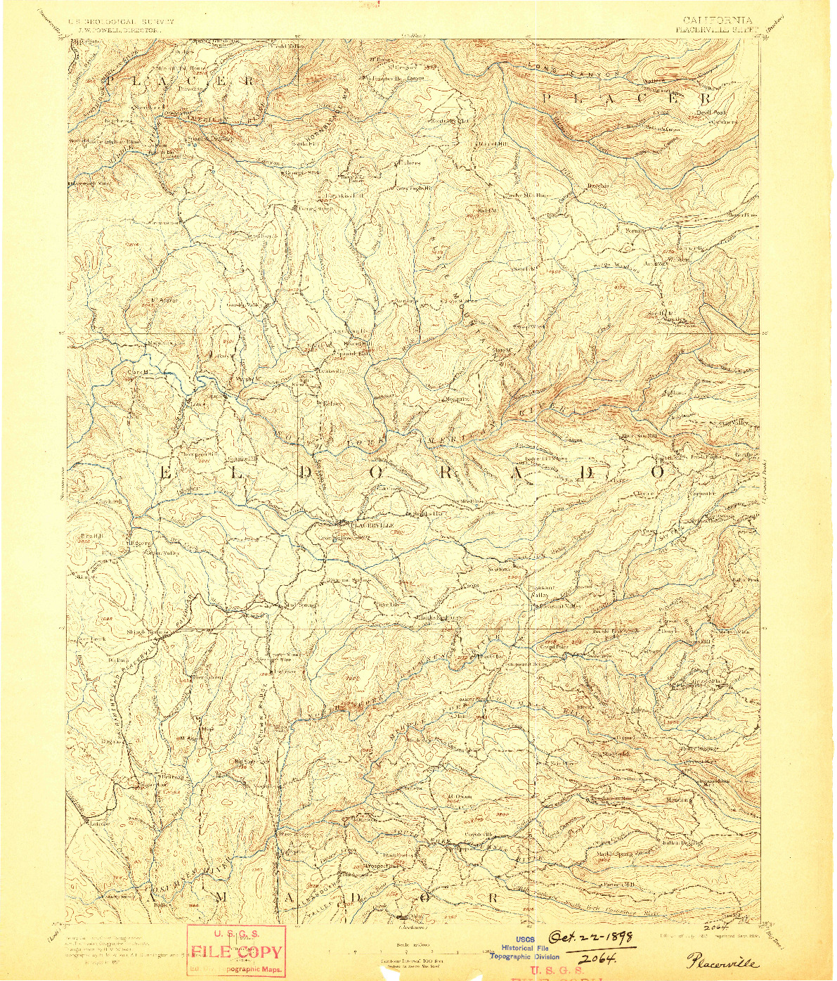 USGS 1:125000-SCALE QUADRANGLE FOR PLACERVILLE, CA 1893