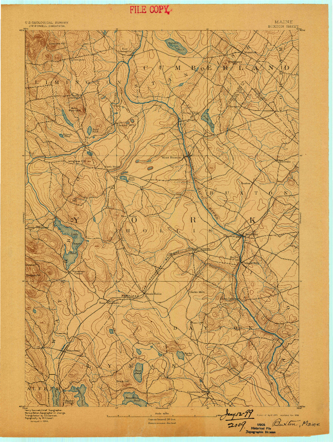 USGS 1:62500-SCALE QUADRANGLE FOR BUXTON, ME 1893