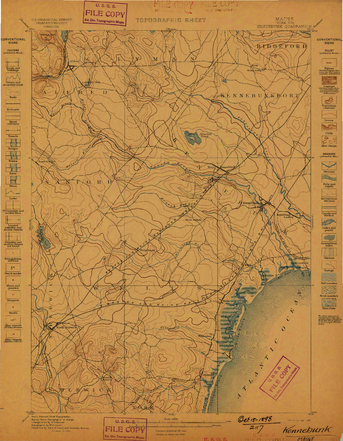 USGS 1:62500-SCALE QUADRANGLE FOR KENNEBUNK, ME 1898