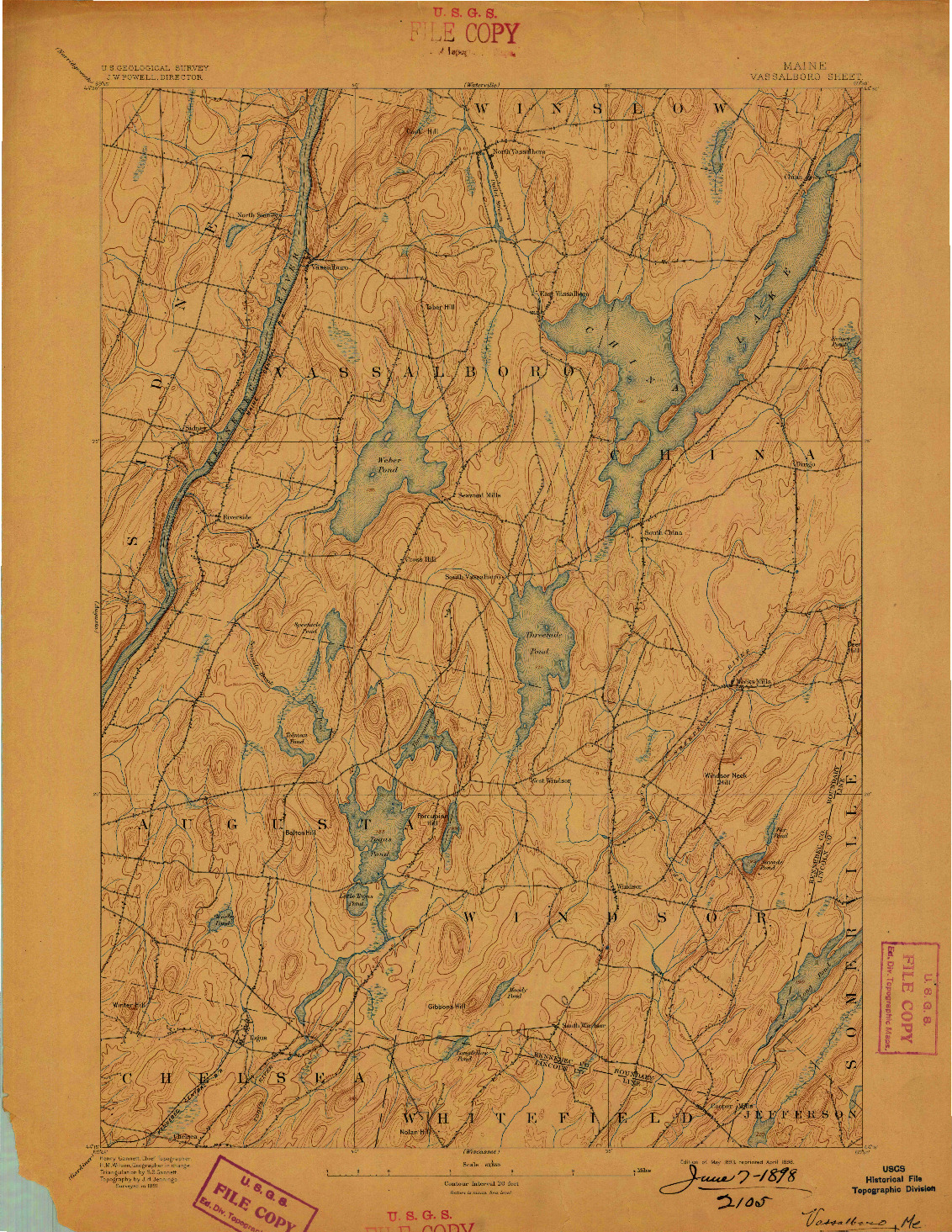 USGS 1:62500-SCALE QUADRANGLE FOR VASSALBORO, ME 1893