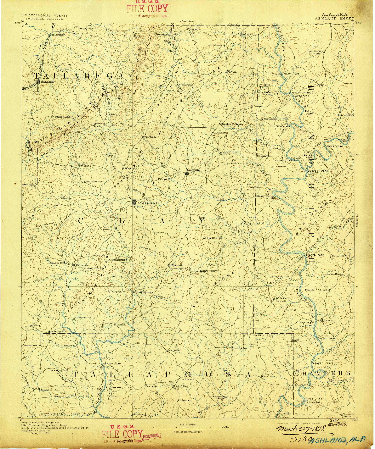 USGS 1:125000-SCALE QUADRANGLE FOR ASHLAND, AL 1891