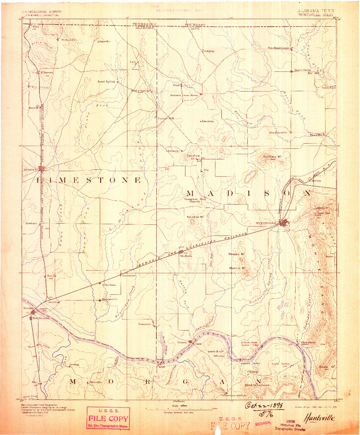 USGS 1:125000-SCALE QUADRANGLE FOR HUNTSVILLE, AL 1892