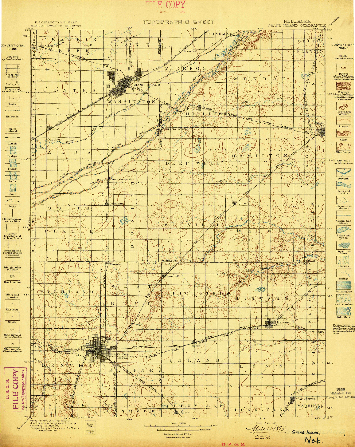 USGS 1:125000-SCALE QUADRANGLE FOR GRAND ISLAND, NE 1898