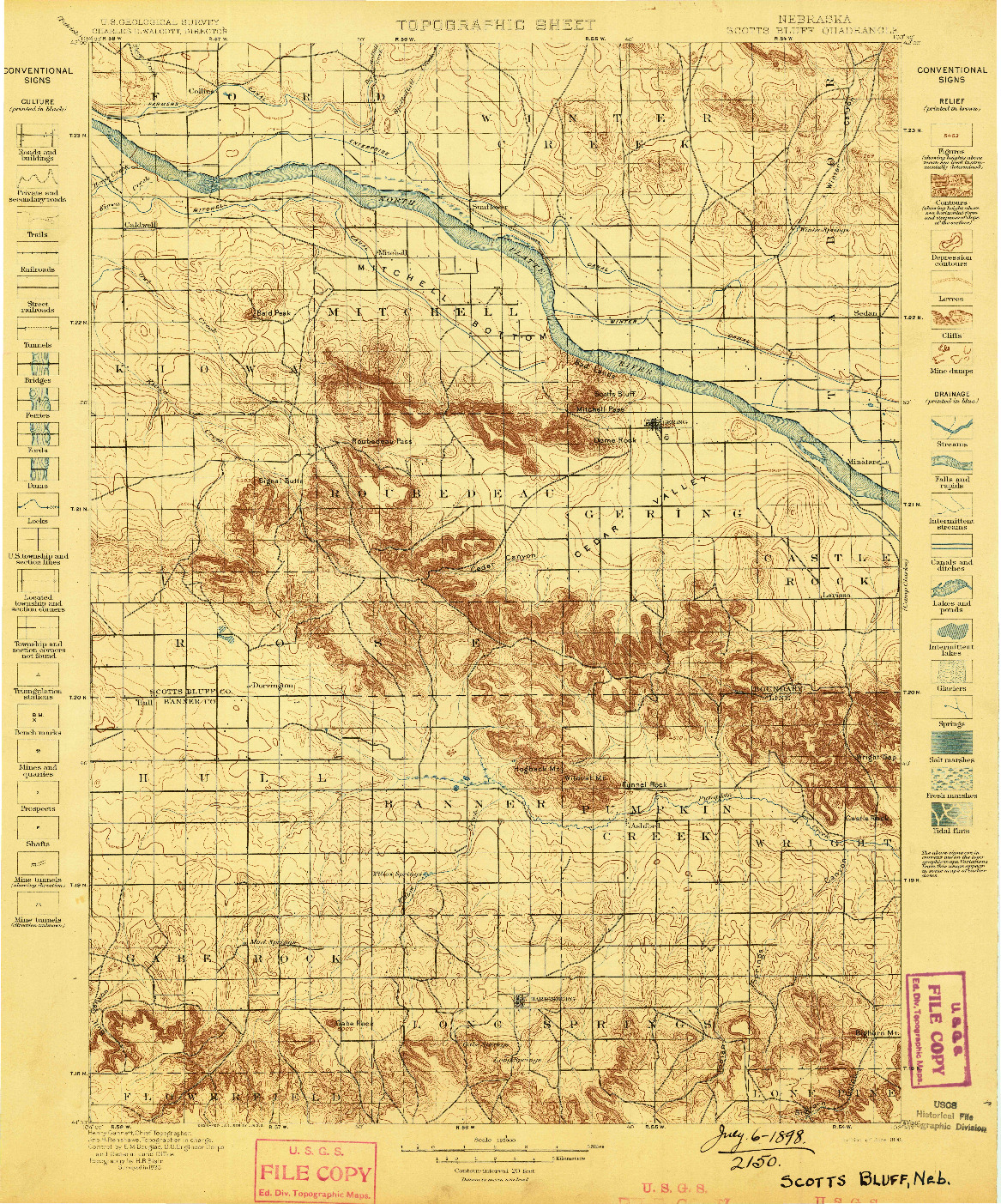 USGS 1:125000-SCALE QUADRANGLE FOR SCOTTS BLUFF, NE 1898