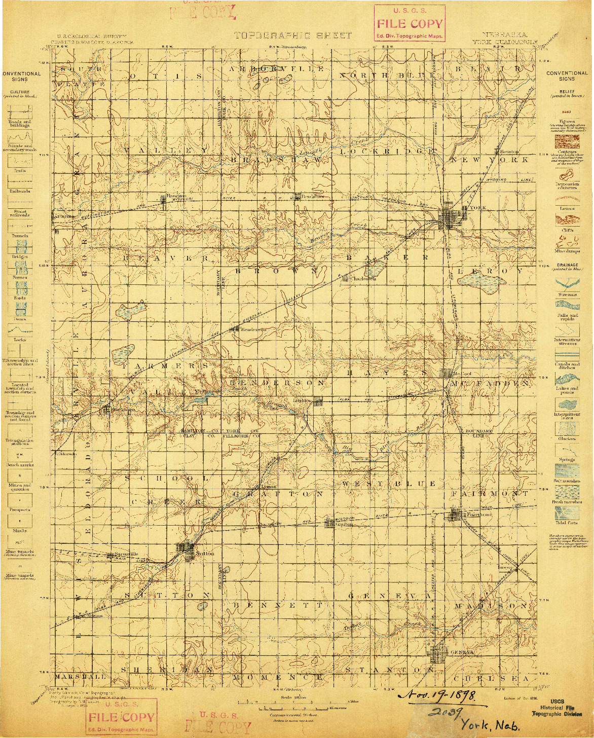 USGS 1:125000-SCALE QUADRANGLE FOR YORK, NE 1898