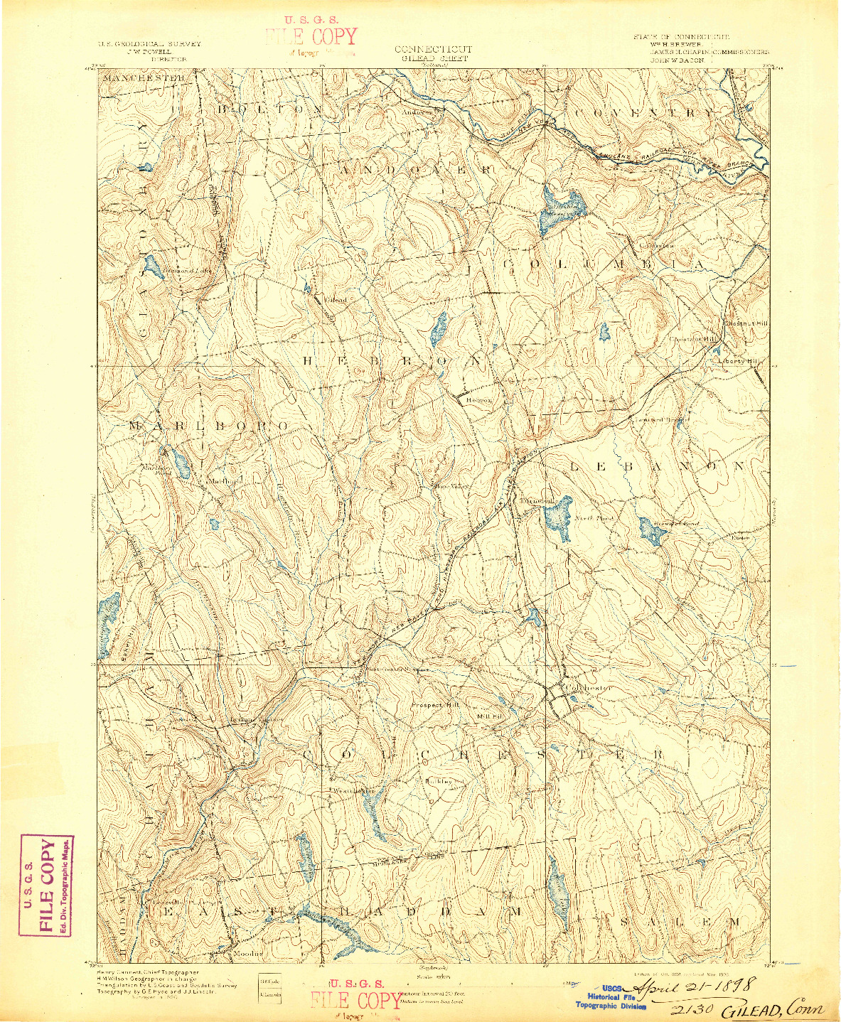 USGS 1:62500-SCALE QUADRANGLE FOR GILEAD, CT 1892