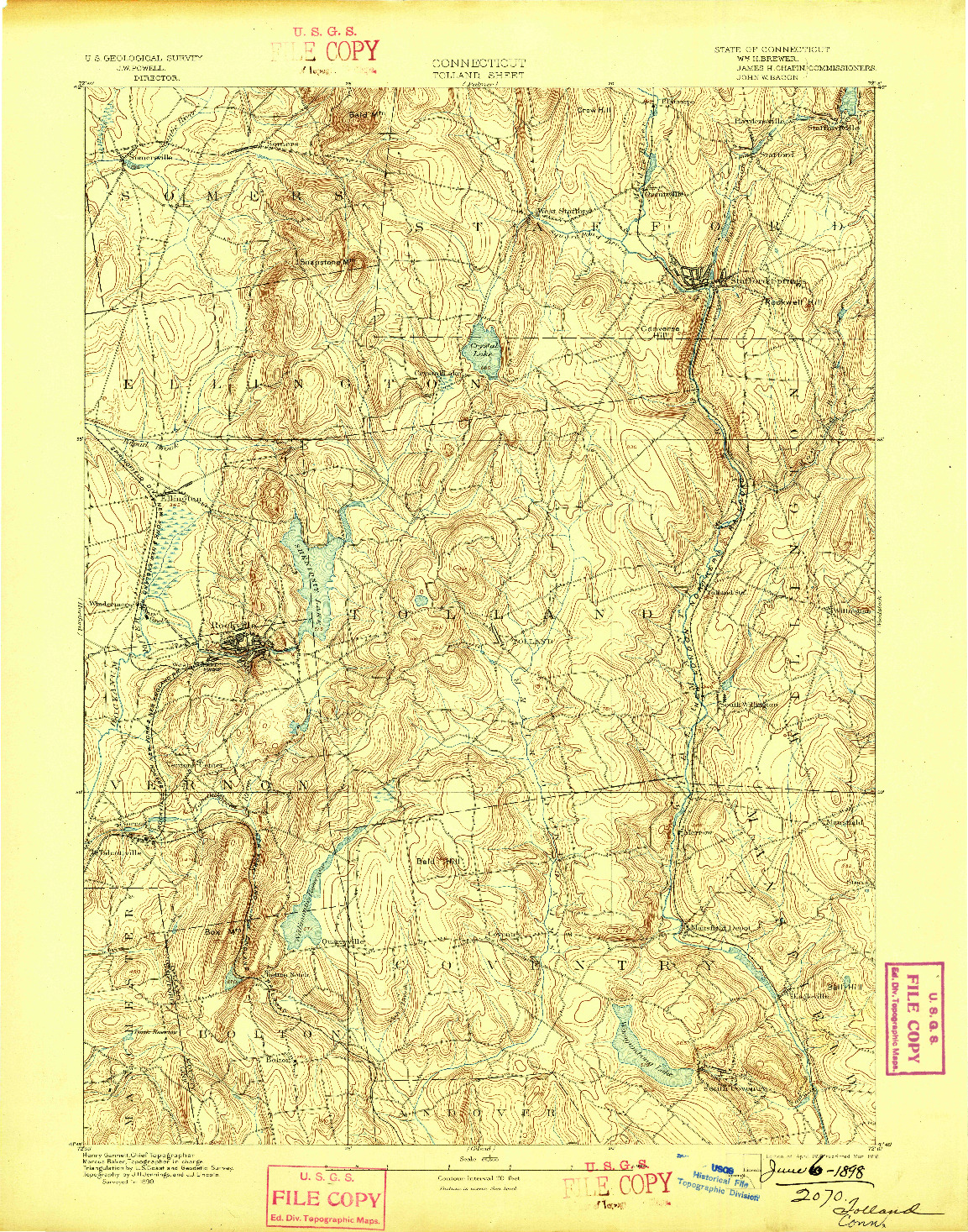 USGS 1:62500-SCALE QUADRANGLE FOR TOLLAND, CT 1892