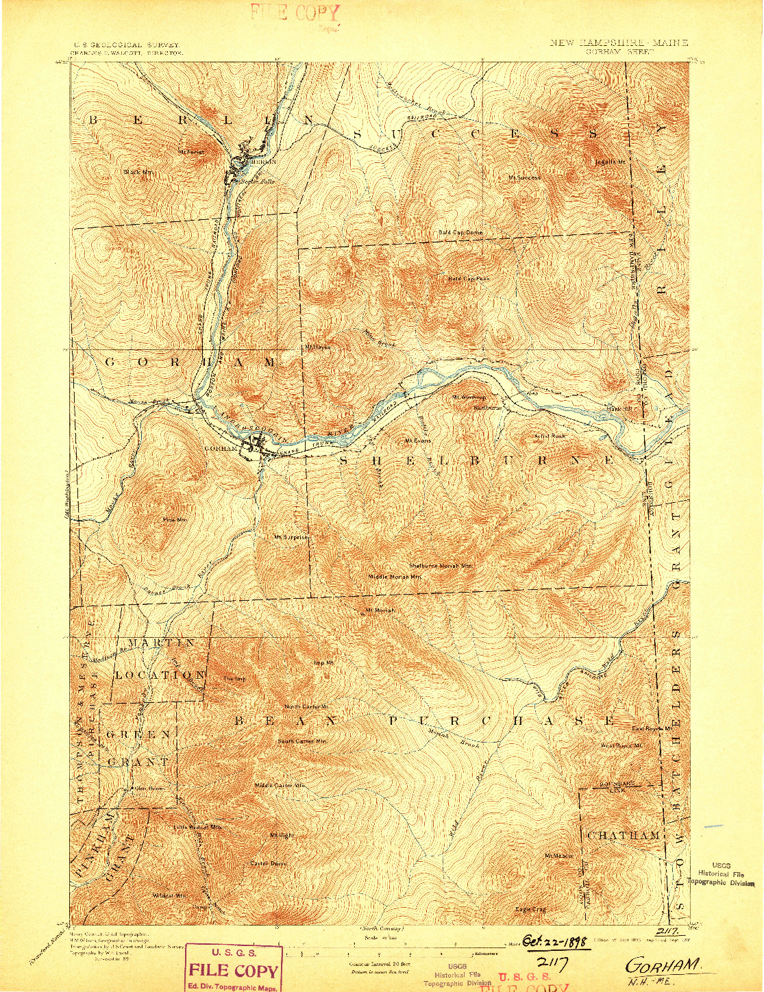 USGS 1:62500-SCALE QUADRANGLE FOR GORHAM, NH 1893