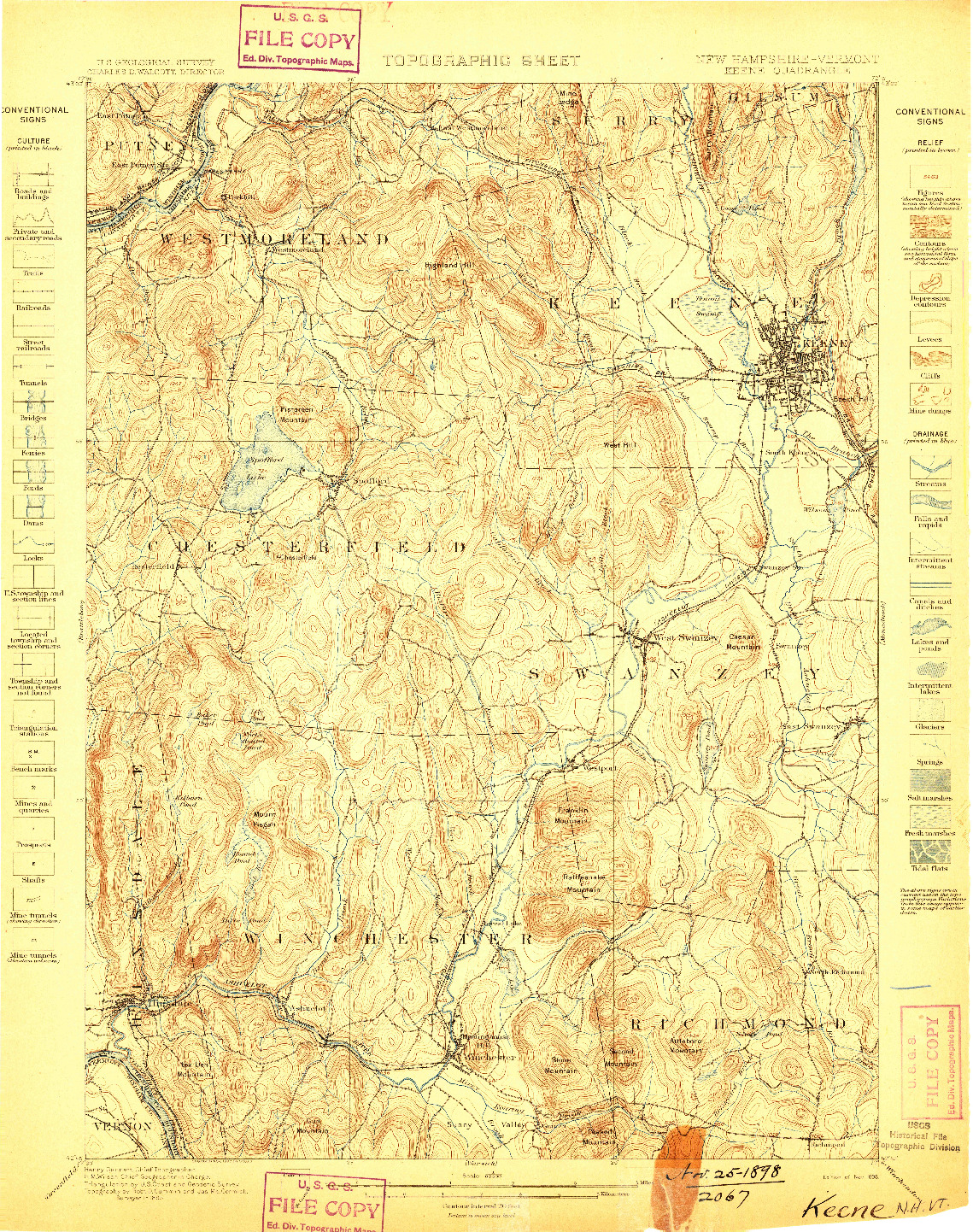 USGS 1:62500-SCALE QUADRANGLE FOR KEENE, NH 1898