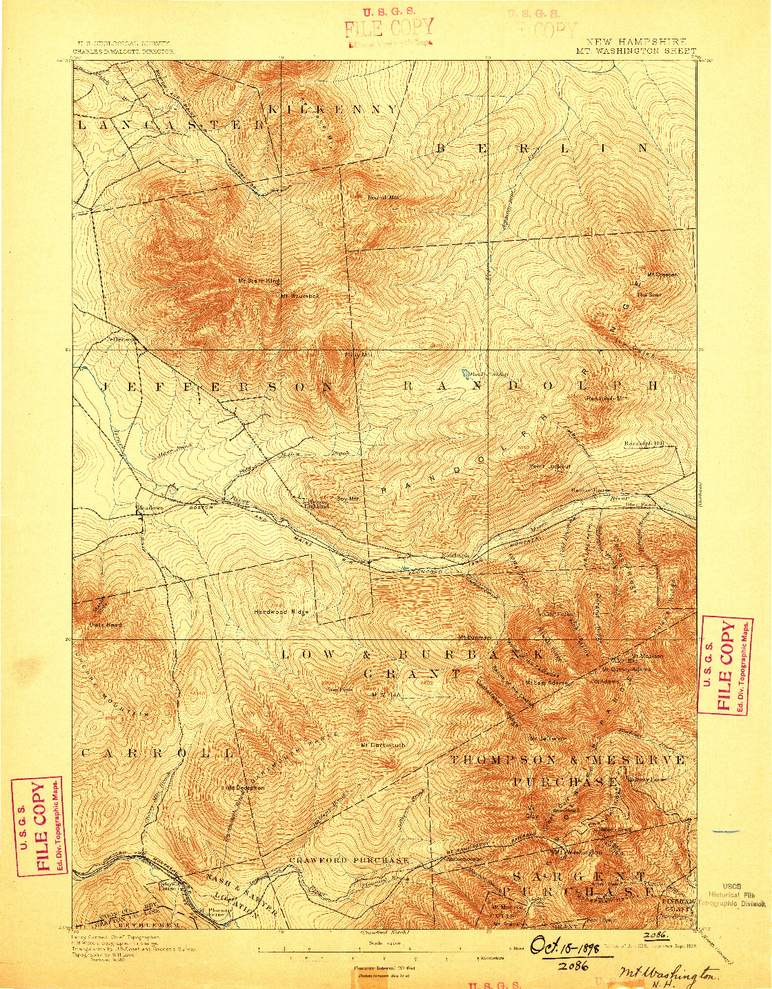 USGS 1:62500-SCALE QUADRANGLE FOR MT. WASHINGTON, NH 1896