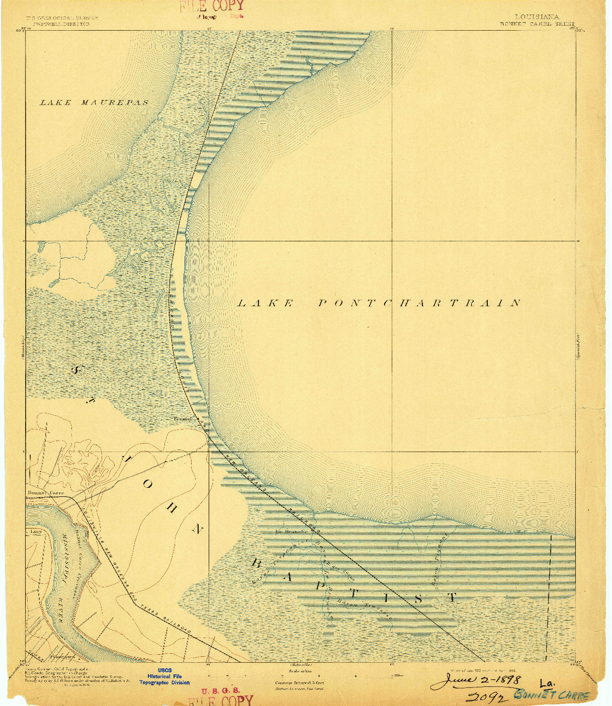USGS 1:62500-SCALE QUADRANGLE FOR BONNET CARRE, LA 1892