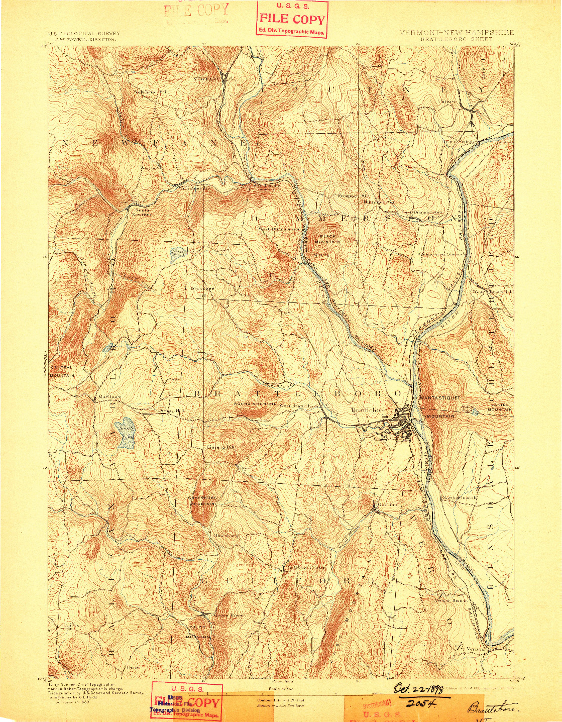 USGS 1:62500-SCALE QUADRANGLE FOR BRATTLEBORO, VT 1893