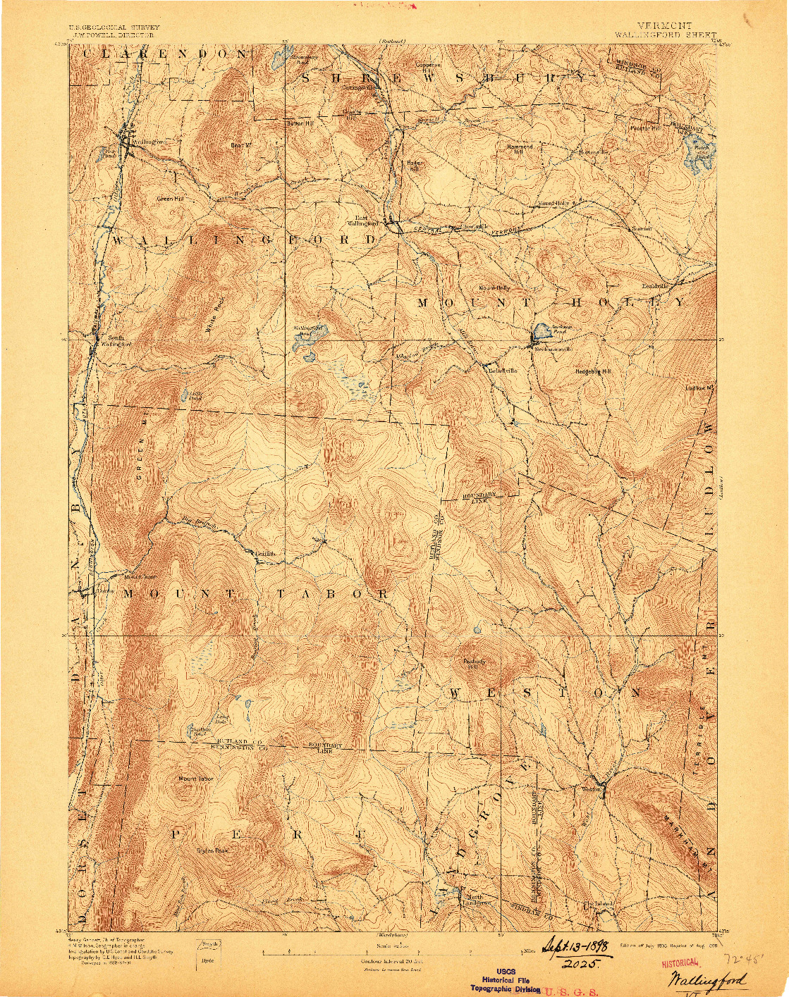 USGS 1:62500-SCALE QUADRANGLE FOR WALLINGFORD, VT 1893