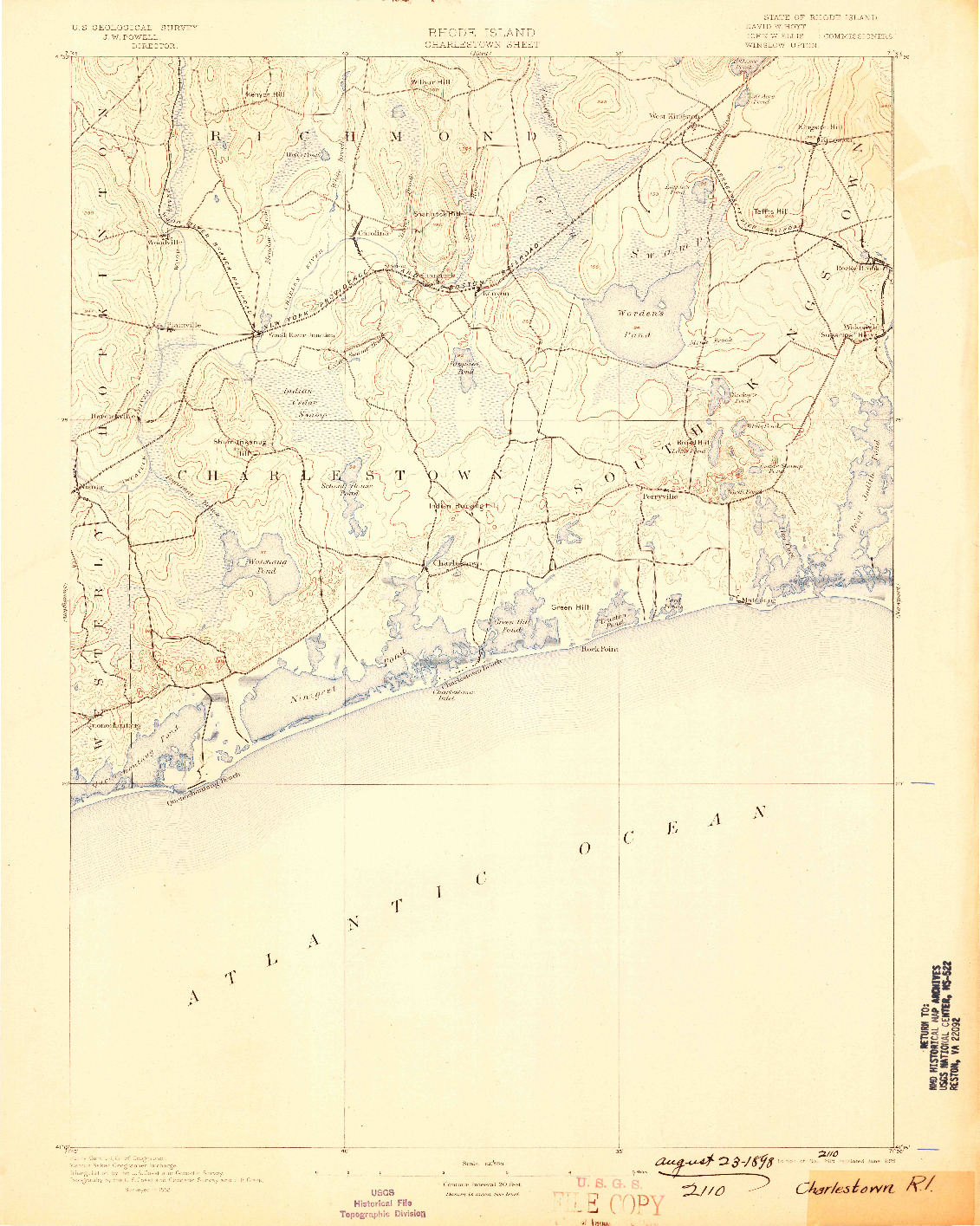 USGS 1:62500-SCALE QUADRANGLE FOR CHARLESTOWN, RI 1889