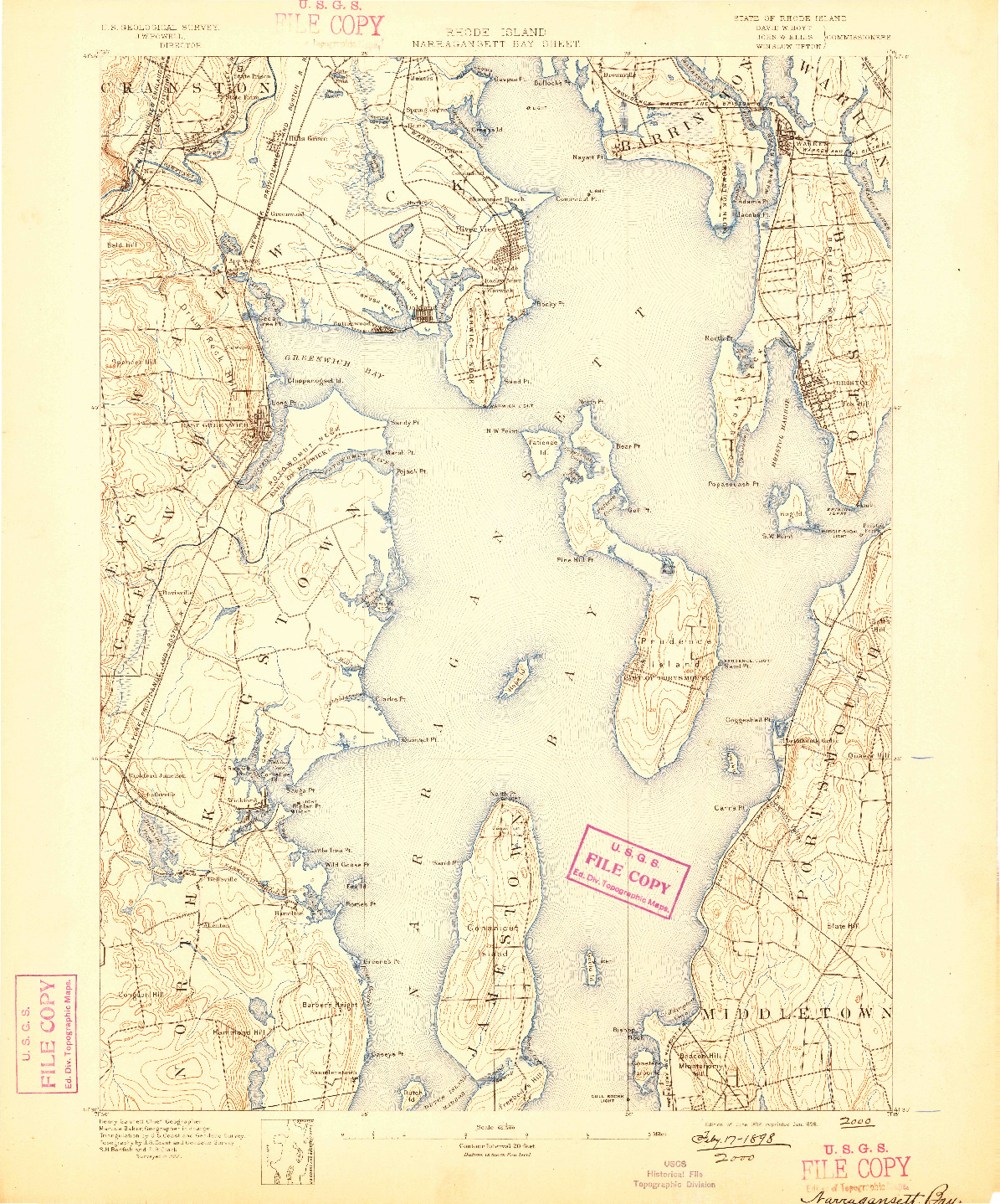 USGS 1:62500-SCALE QUADRANGLE FOR NARRAGANSETT BAY, RI 1892