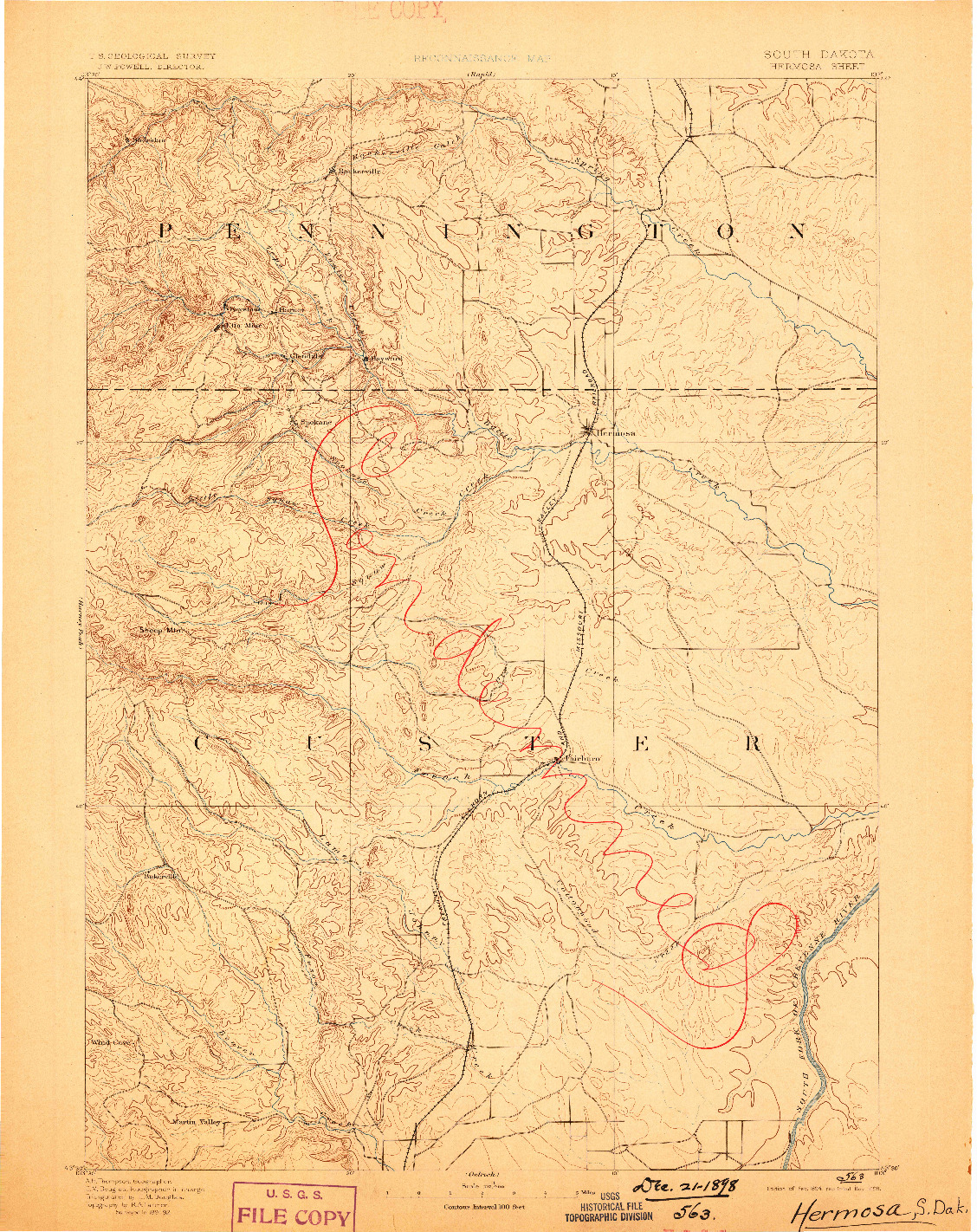 USGS 1:125000-SCALE QUADRANGLE FOR HERMOSA, SD 1894