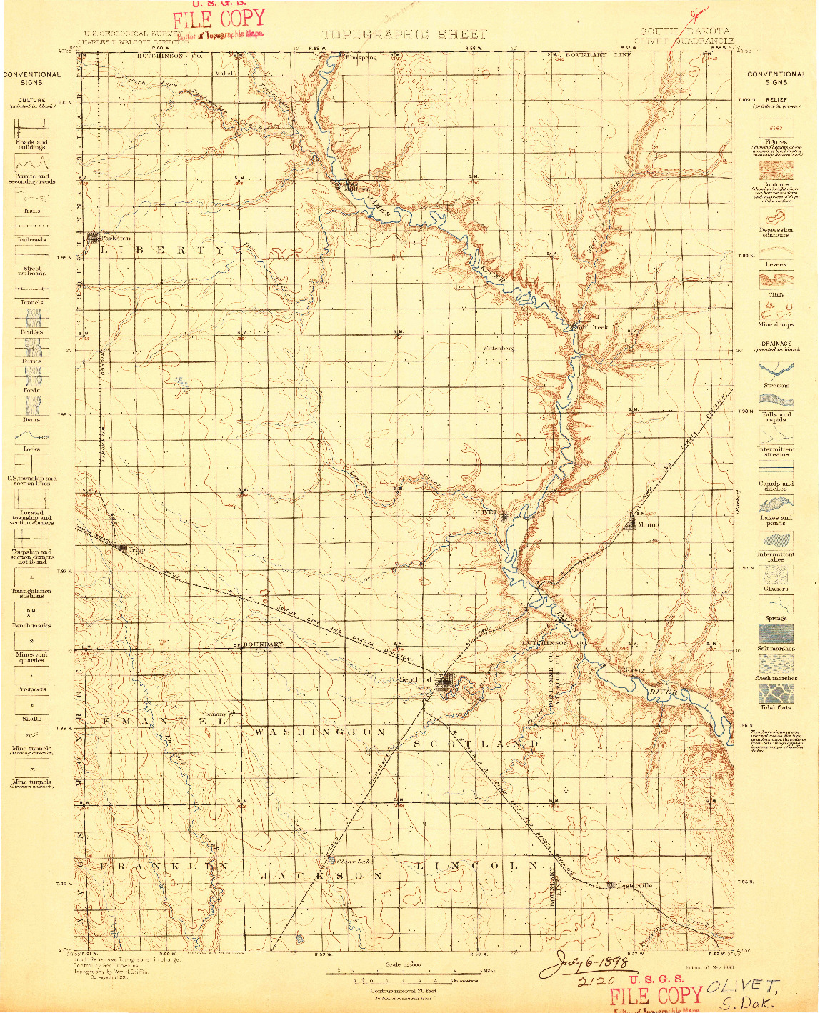 USGS 1:125000-SCALE QUADRANGLE FOR OLIVET, SD 1898