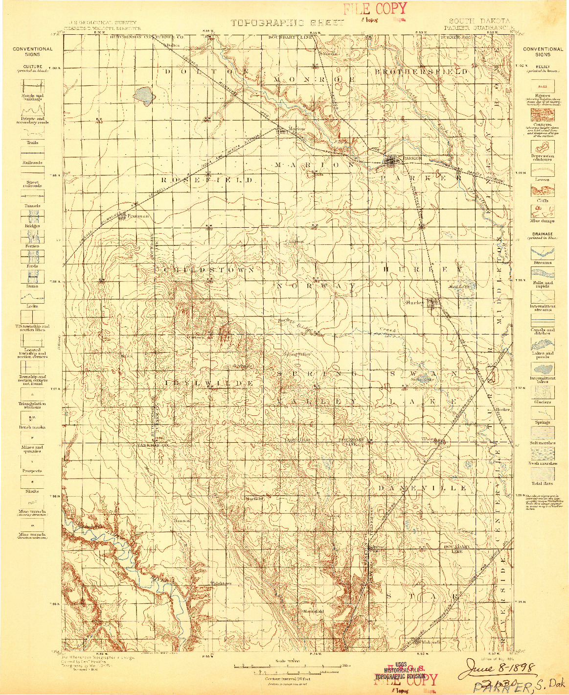 USGS 1:125000-SCALE QUADRANGLE FOR PARKER, SD 1898