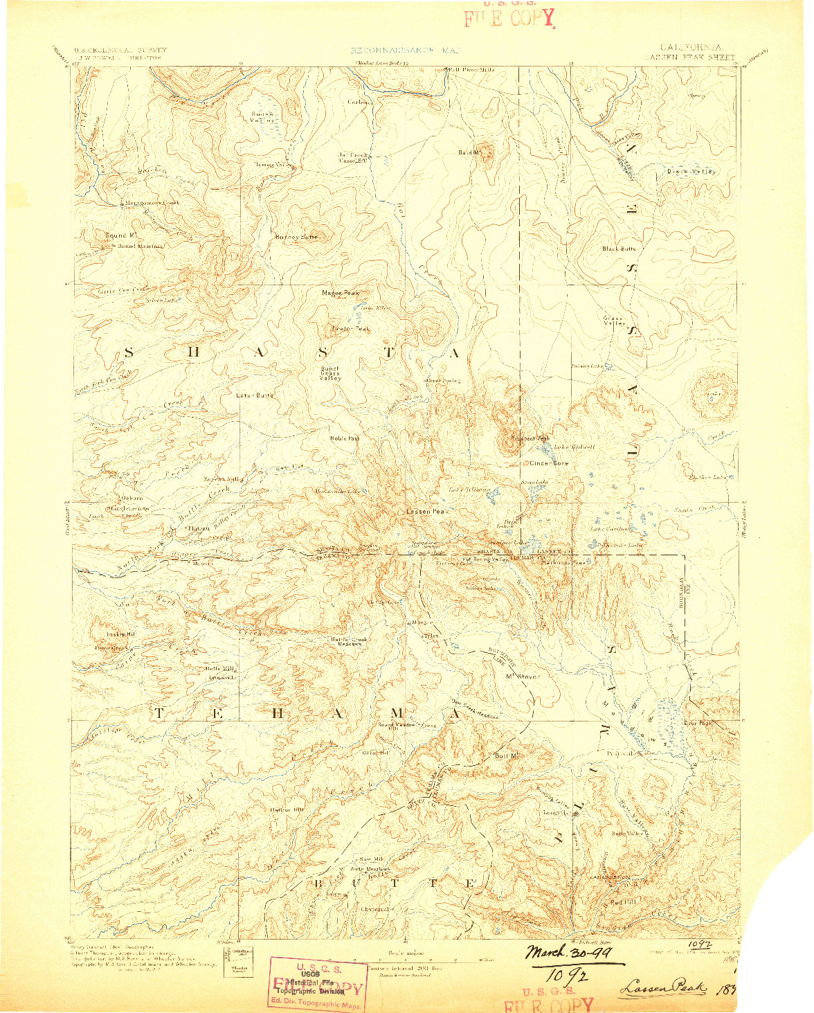 USGS 1:250000-SCALE QUADRANGLE FOR LASSEN PEAK, CA 1894