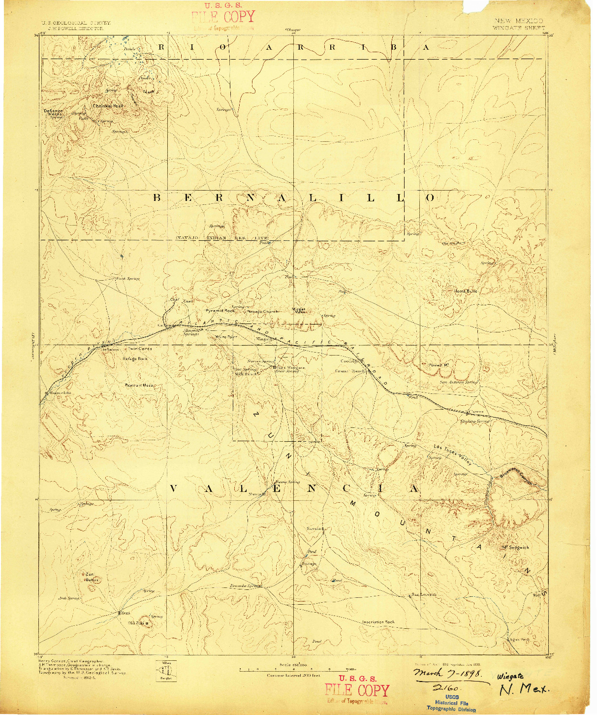 USGS 1:250000-SCALE QUADRANGLE FOR WINGATE, NM 1892