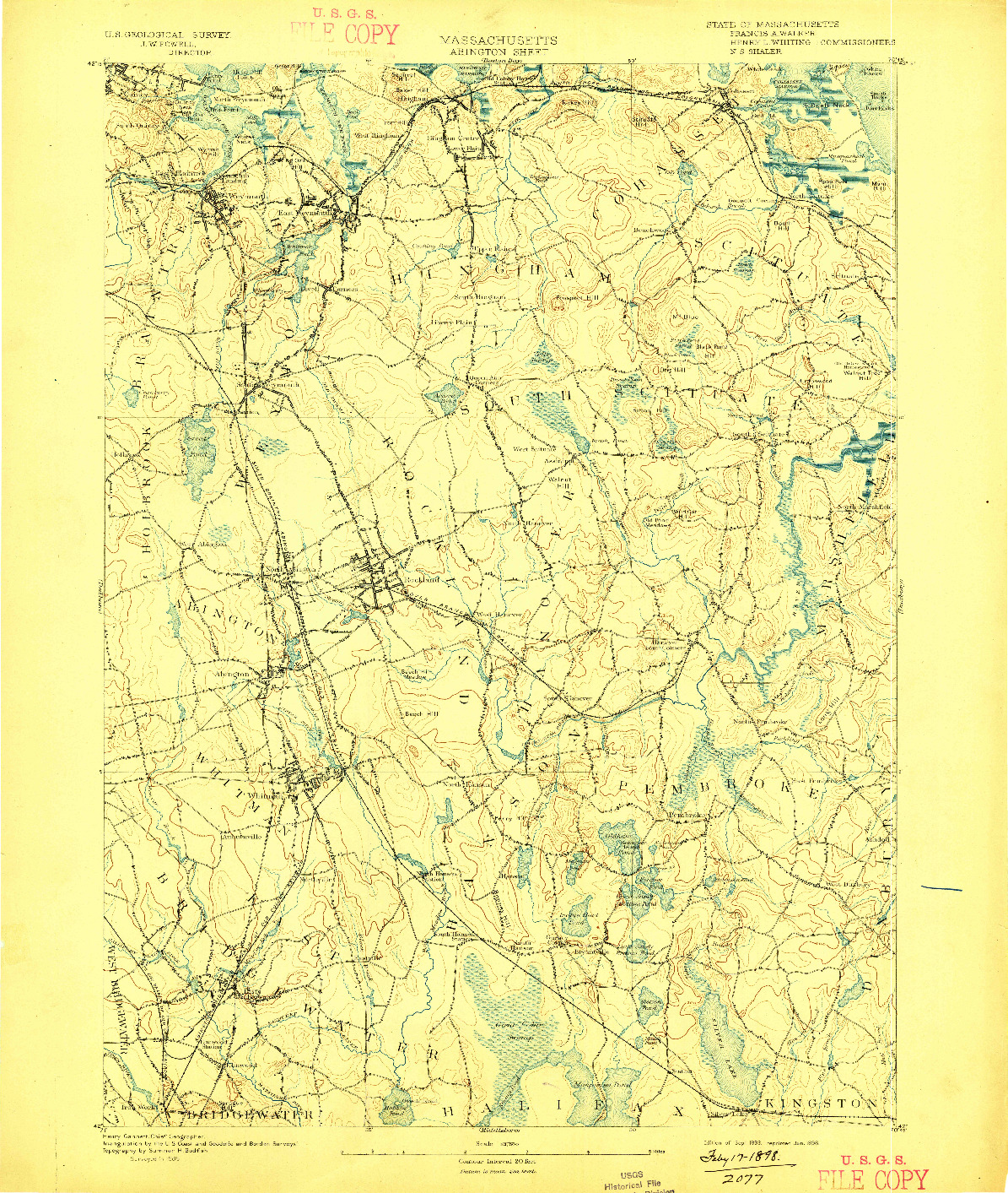 USGS 1:62500-SCALE QUADRANGLE FOR ABINGTON, MA 1893