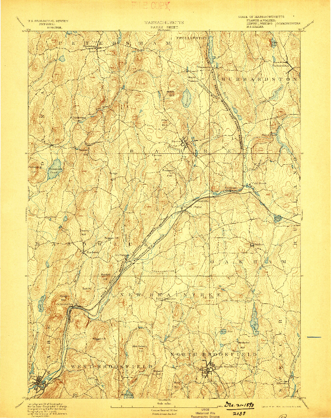 USGS 1:62500-SCALE QUADRANGLE FOR BARRE, MA 1894