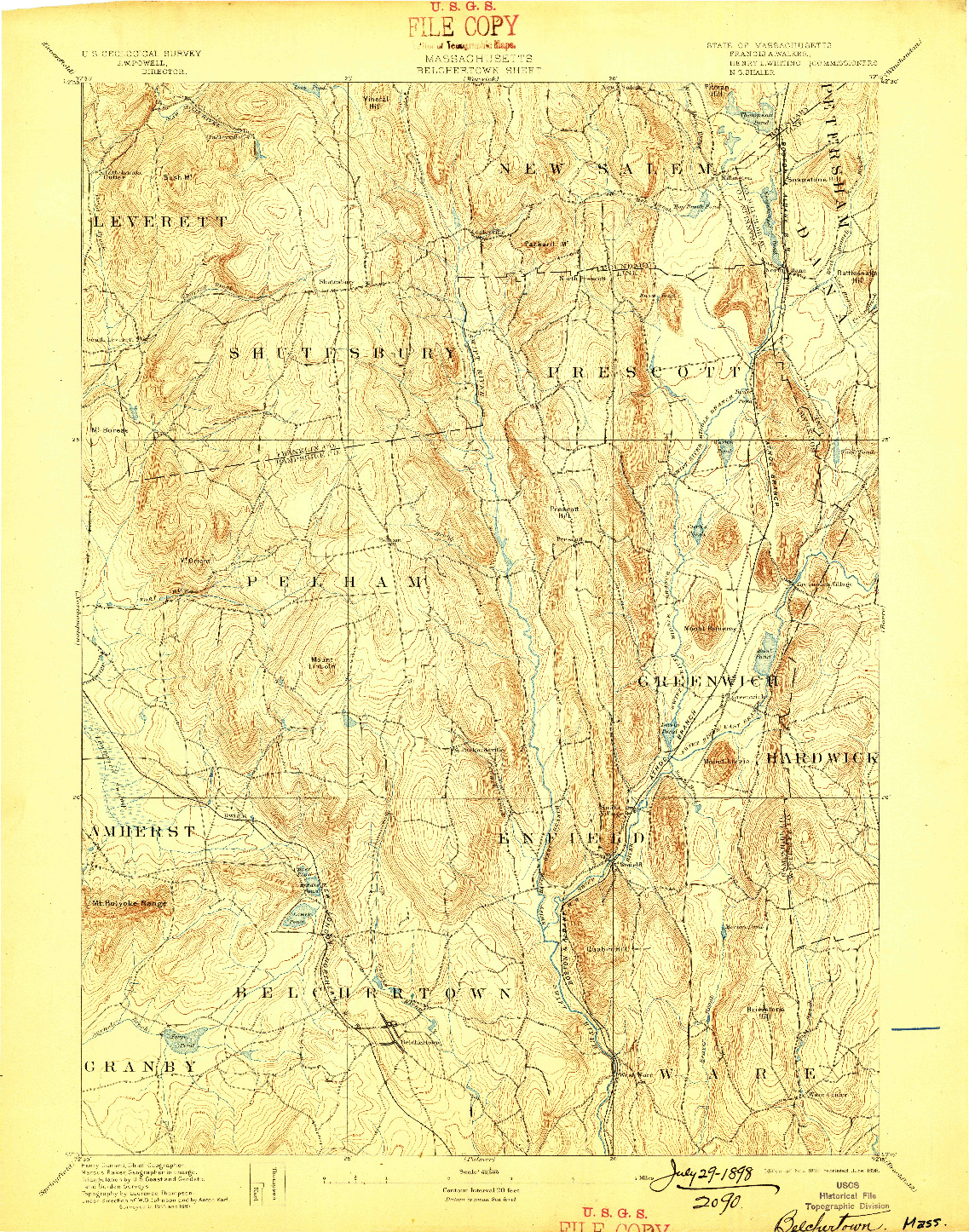 USGS 1:62500-SCALE QUADRANGLE FOR BELCHERTOWN, MA 1893