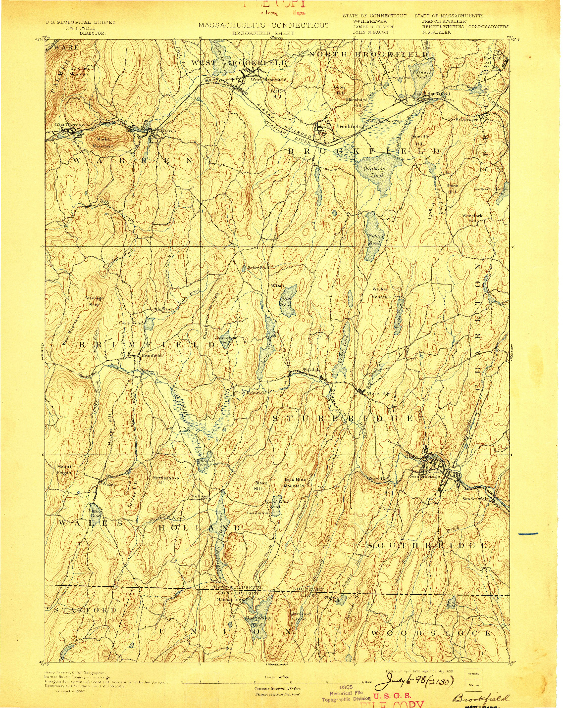 USGS 1:62500-SCALE QUADRANGLE FOR BROOKFIELD, MA 1893