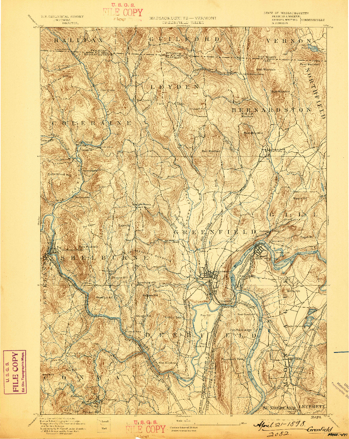 USGS 1:62500-SCALE QUADRANGLE FOR GREENFIELD, MA 1894