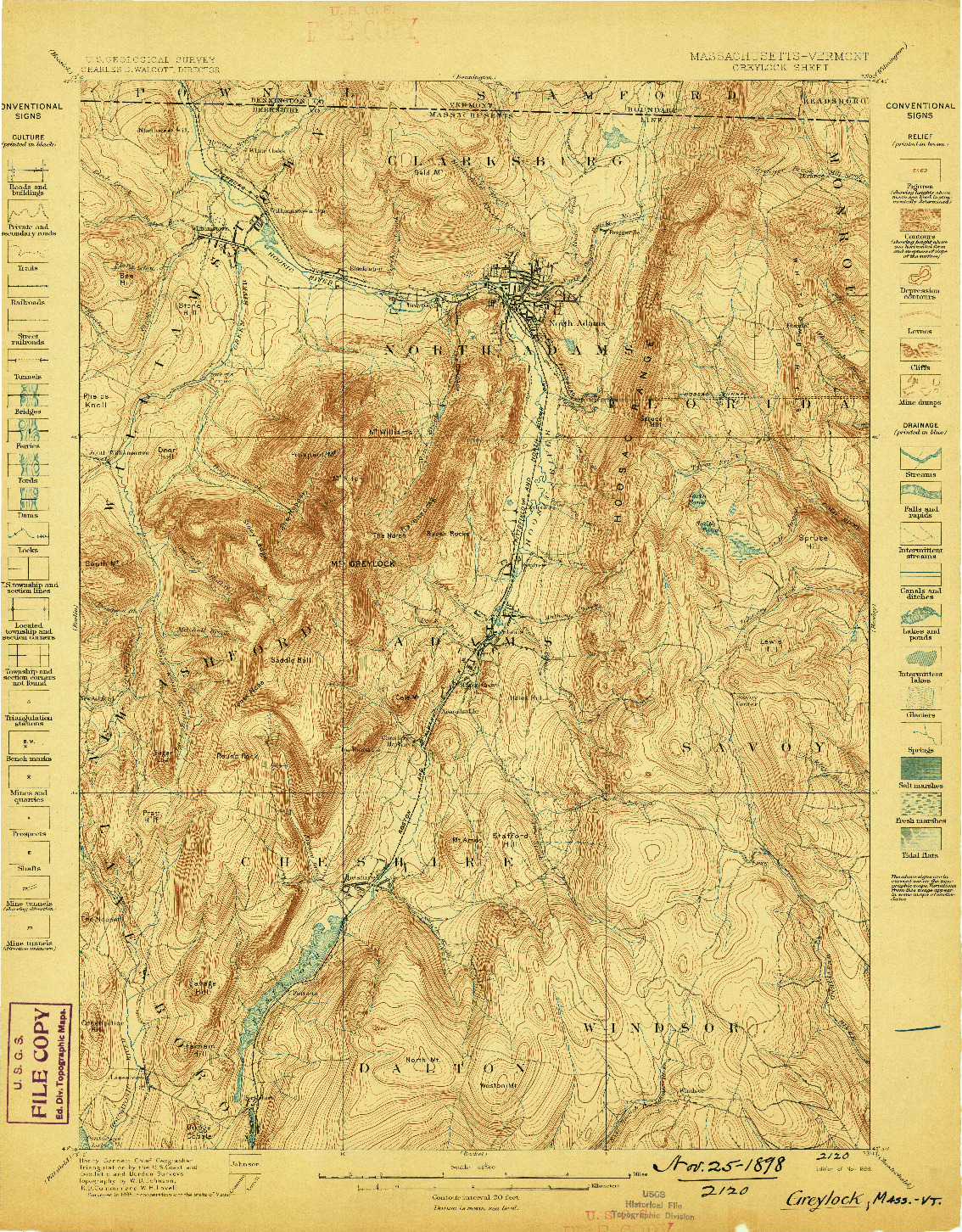 USGS 1:62500-SCALE QUADRANGLE FOR GREYLOCK, MA 1898