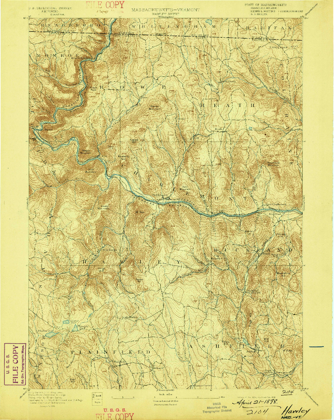 USGS 1:62500-SCALE QUADRANGLE FOR HAWLEY, MA 1894