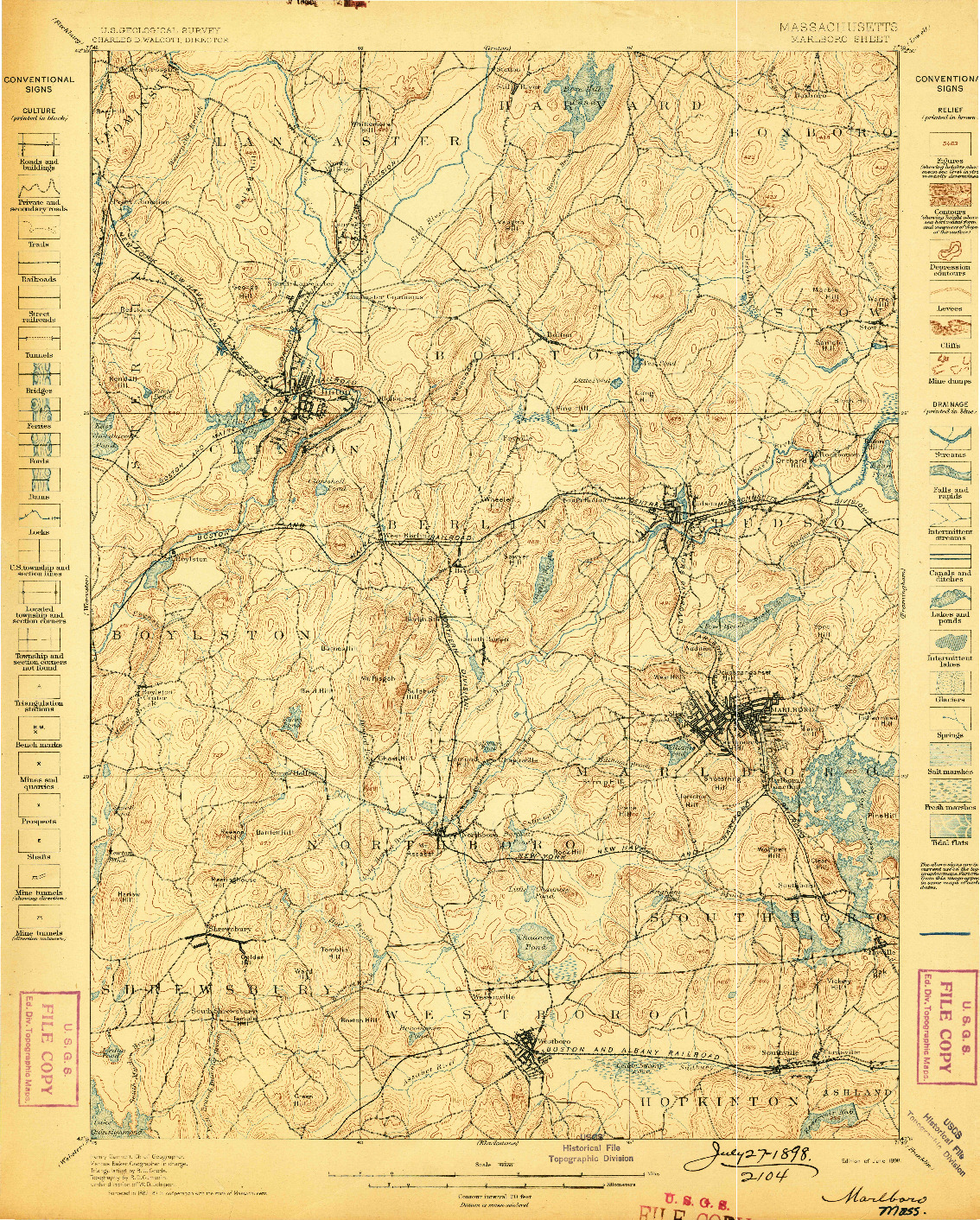 USGS 1:62500-SCALE QUADRANGLE FOR MARLBORO, MA 1898