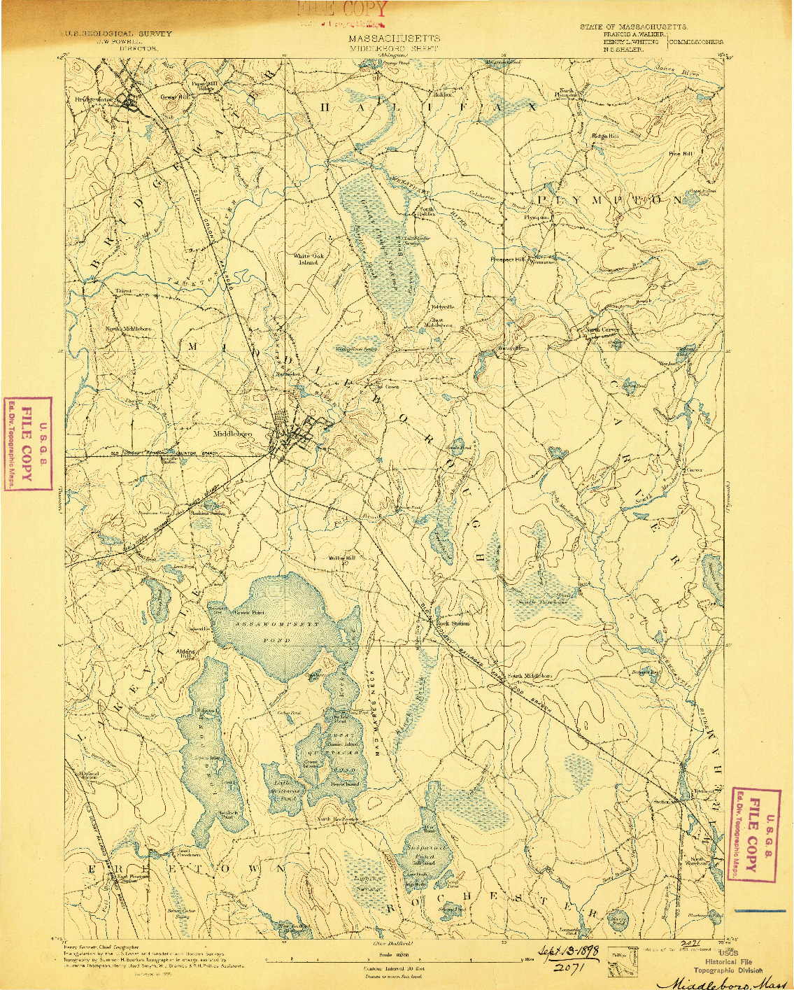 USGS 1:62500-SCALE QUADRANGLE FOR MIDDLEBORO, MA 1893