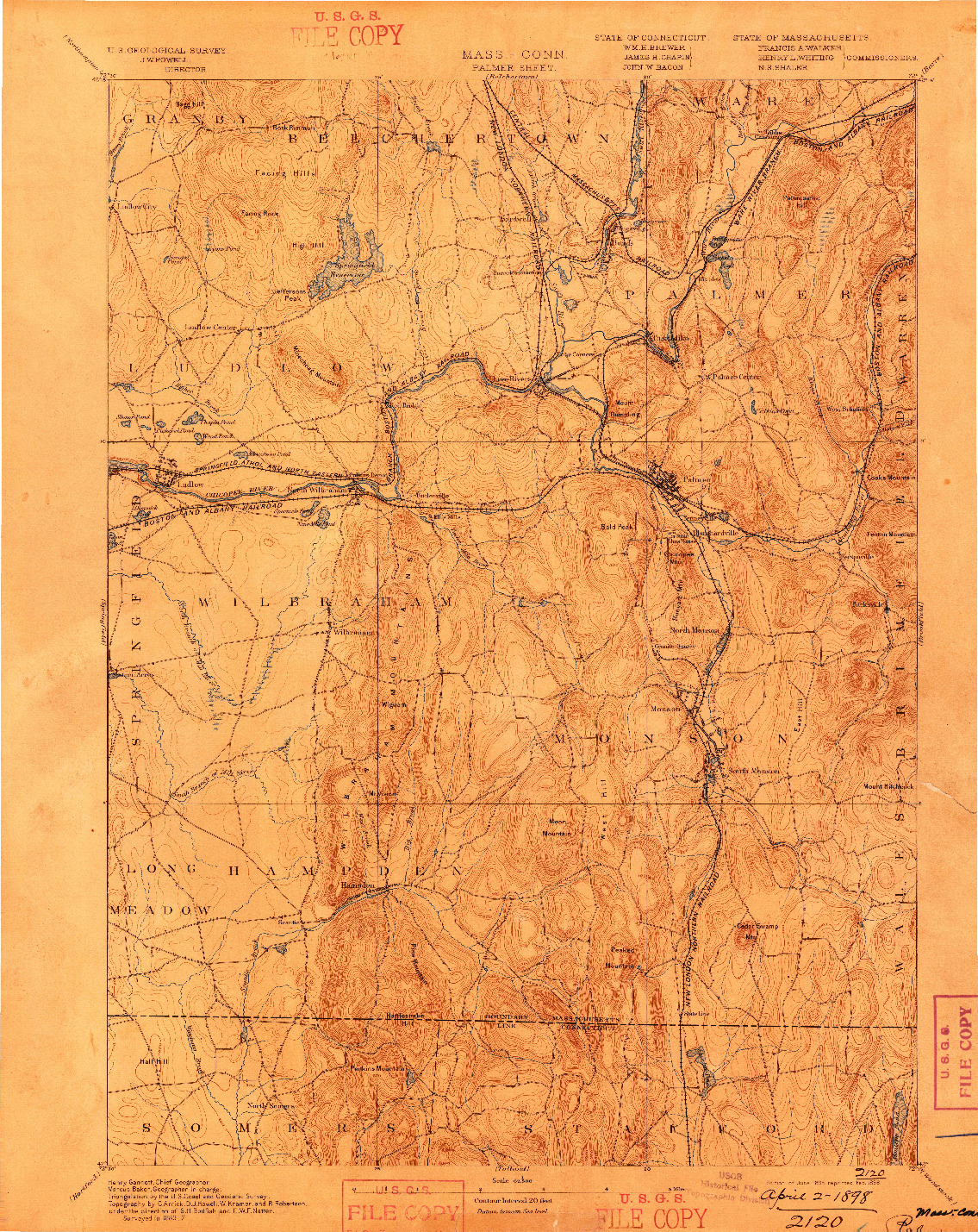 USGS 1:62500-SCALE QUADRANGLE FOR PALMER, MA 1893